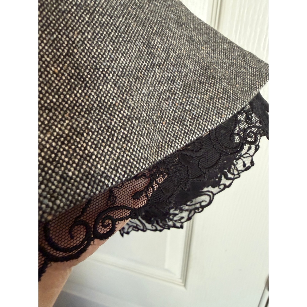 Ann Taylor Trumpet Skirt Women 2 Gray Wool Blend Lace Trim Dark Academia Tweed - Picture 15 of 16